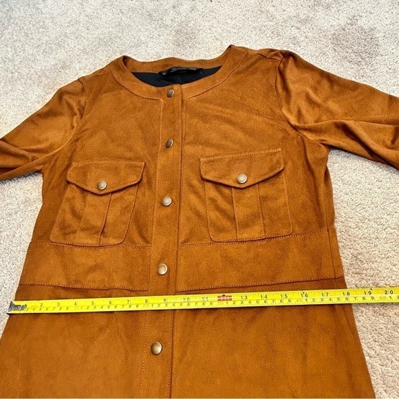 Zara Camel Brown faux suede short sleeve button front mini dress L - Picture 13 of 15